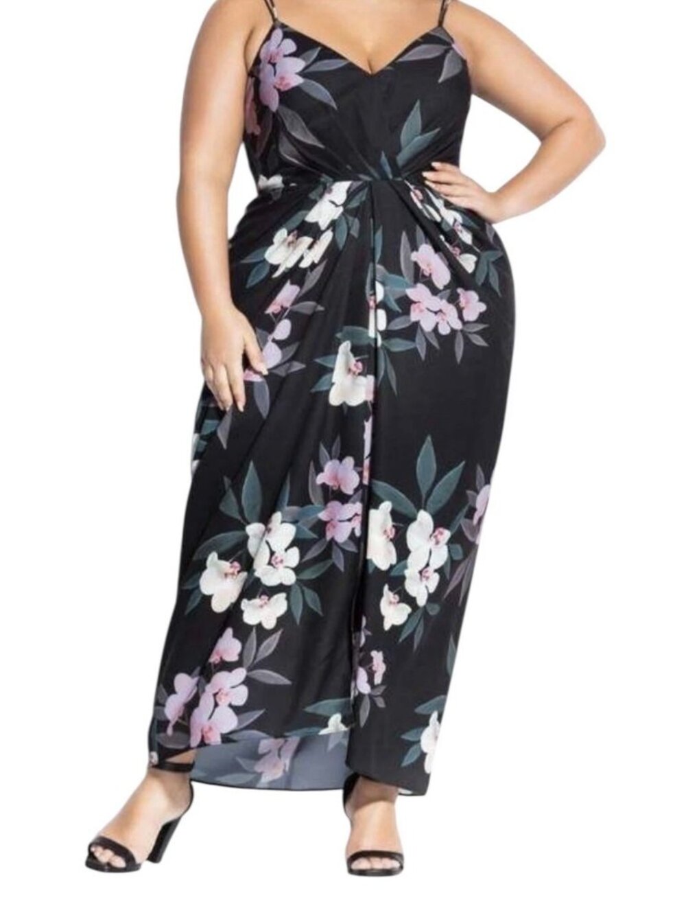 City Chic Summer Orchid Maxi Dress NWOT S/16 Floral High-Low Chiffon Gown